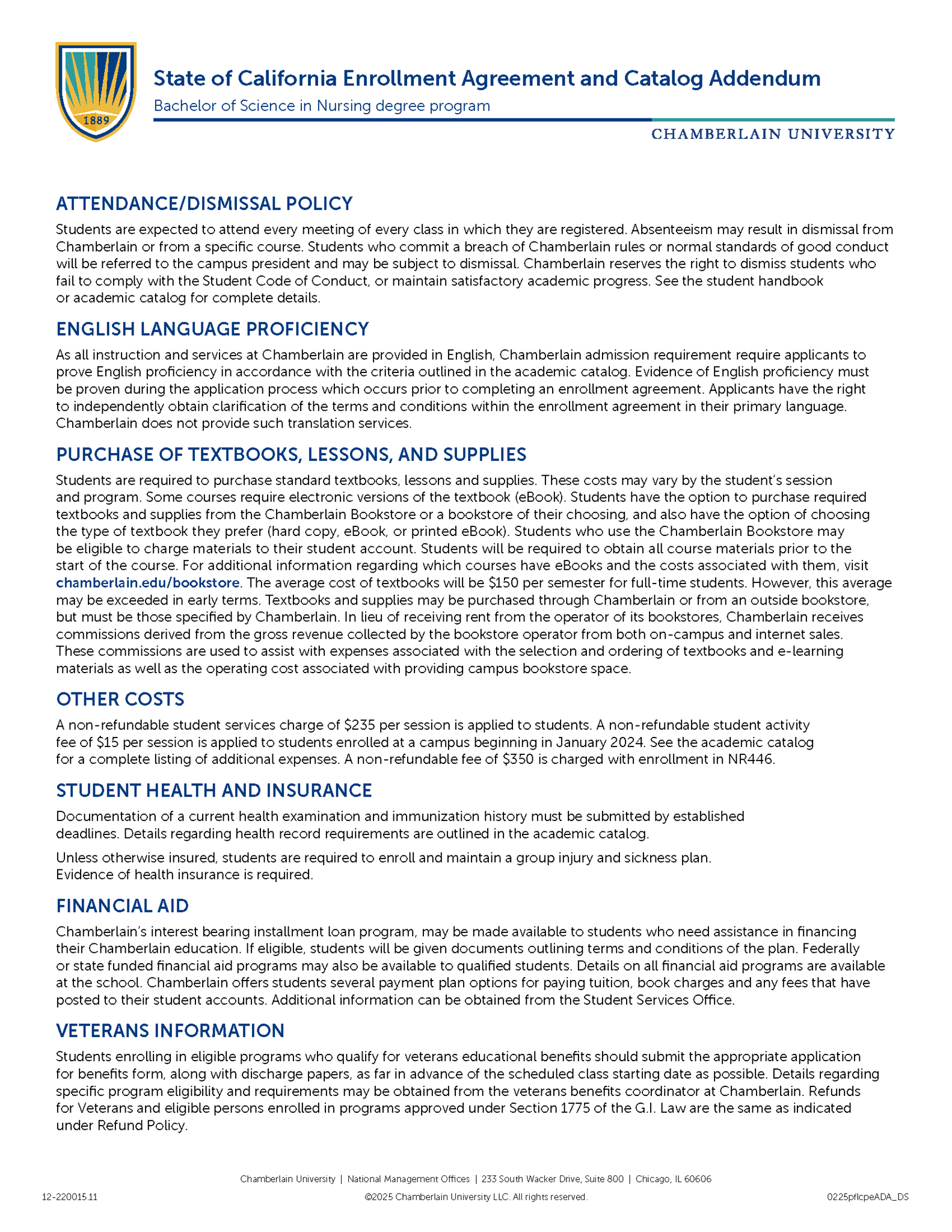 Picture of California Enrollment Agreement and Catalog Addendum - Bachelor of Science in Nursing Degree Program
